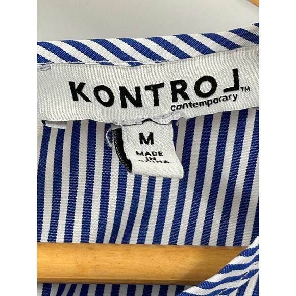 Kontro J Blue & White Stripe Embroidered Flowers Blouse - Medium - Picture 4 of 10